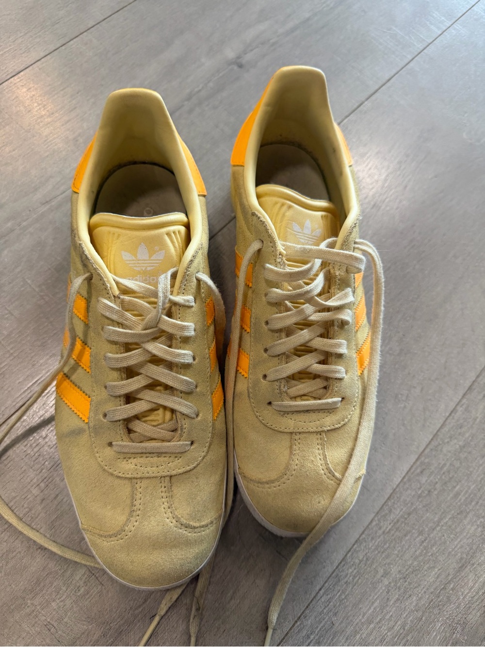adidas Men’s Yellow Suede Sneakers with Orange Stripes